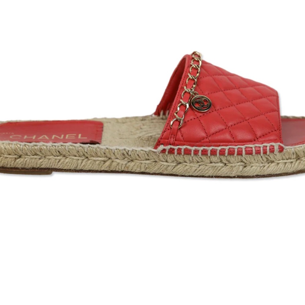 CHANEL Red Espadrille Slip-On Shoes